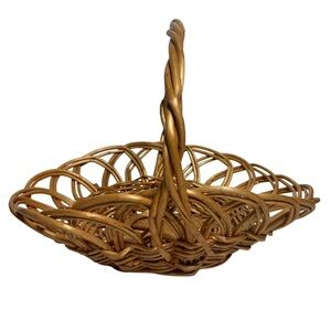 Vintage Gathering Basket Antique Woven Hand Crafted Natural Boho Country Cottage